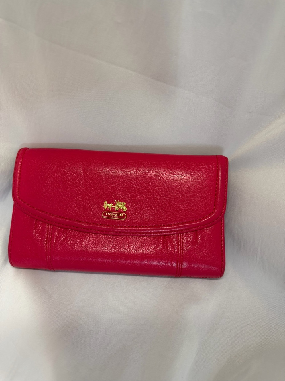 Coach Hot Pink Pebbled Leather Foldover Wallet with Gold Logo